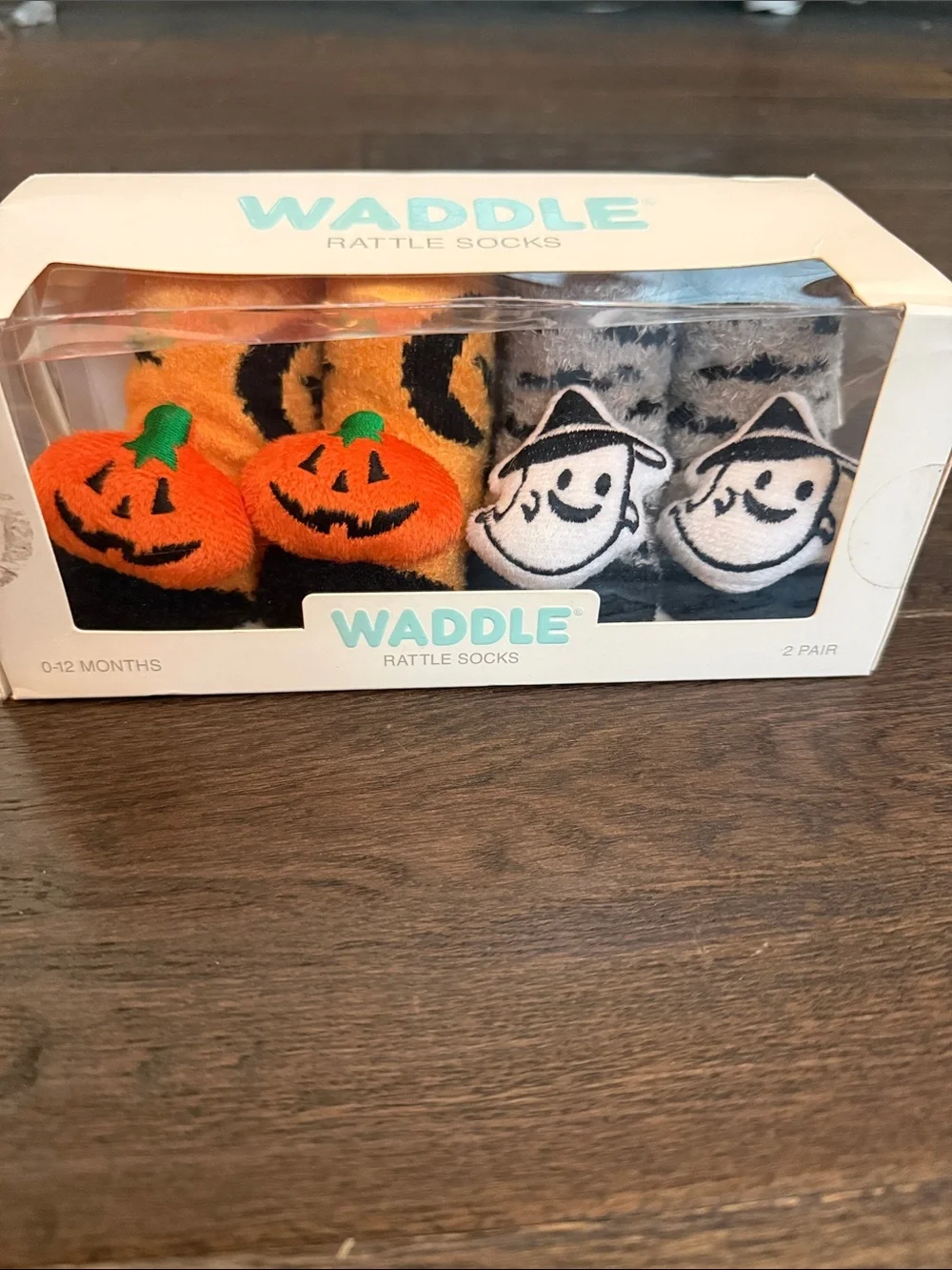 Kids Halloween Rattle Socks - Orange & Black Pumpkin, Gray Ghost (2 Pack)